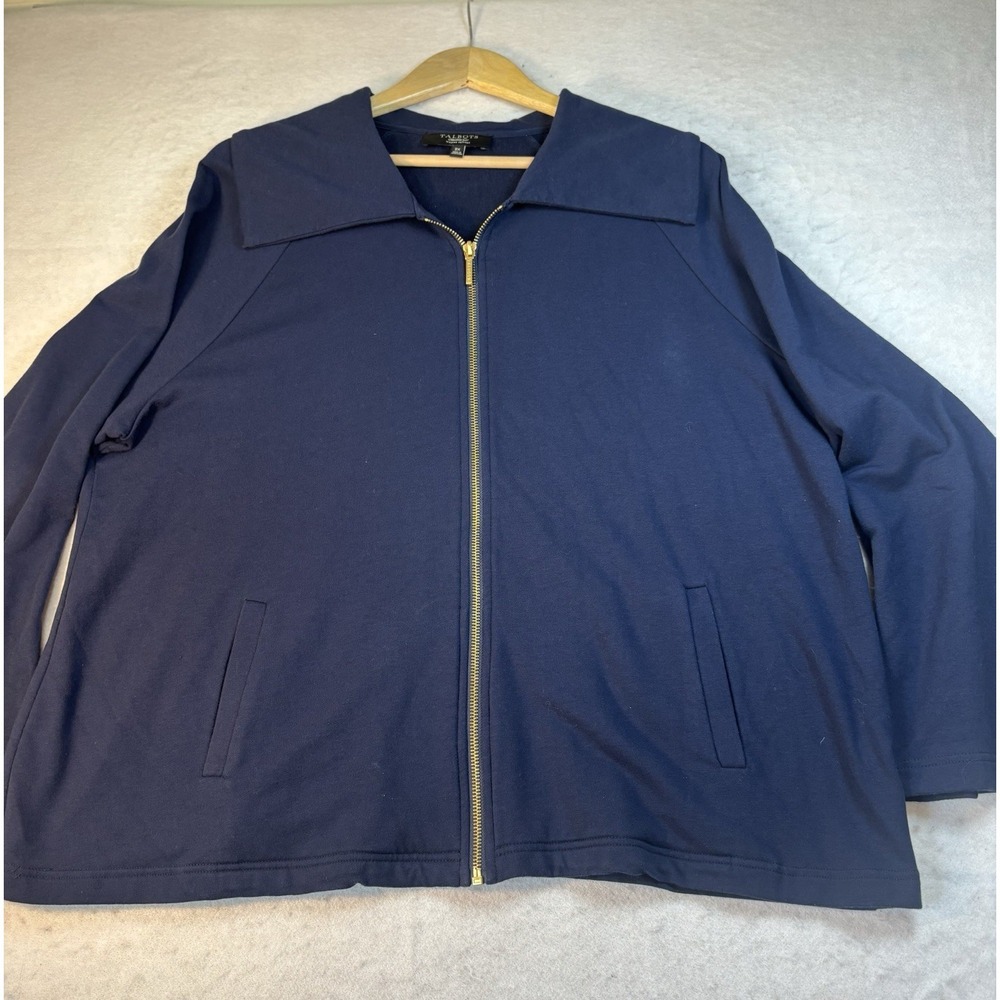 Talbots Womens Jacket 3XP Yoga Workout Navy Full Gold Zip Cotton Blend Stretch